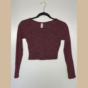 Burgundy Knit Long Sleeve Crop Top